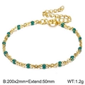 Minimalist gold titanium necklace with small green resin beads on a delicate chain - 200*2mm (Bracelet) / Green