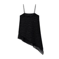 Top senza maniche da donna in pizzo nero con orlo asimmetrico in chiffon leggero - XS / Nero