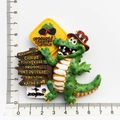 3D cartoon crocodile Australia souvenir fridge magnet with city signpost and warning sign - Crocodile Road Sign