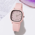 Pink square dial women's wristwatch with silicone strap and Arabic numerals display - Pink