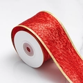 Red glitter Christmas ribbon with gold wire edges on spool for gift wrapping decoration - Red Embroidery / 5cm Wide * 9m Long