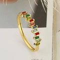 Vintage 18K vergoldetes offenes Armband mit bunten rechteckigen Zirkonia-Steinen - Mehrfarbiger Zirkonia Gold Armreif / Bunt