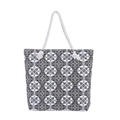 Ethnic style canvas tote bag featuring black and white geometric print and rope handles - B&W Pattern Totem