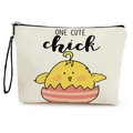 Trousse de maquillage en toile pour Pâques avec imprimé poussin et texte ONE CUTE chick - Style Poussin Mignon - Avec Dragonne (xy-058-3)