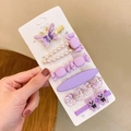 Set of 6 purple aesthetic hair clips including pearls, butterflies, and resin bears - Bear Butterfly 6-piece Set