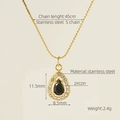 Golden stainless steel necklace with square zircon pendant and 45cm S-shaped chain - Gold/Black Zirconia