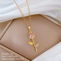 Detail der Tulpenkette mit rosa Stein und Zirkon, zeigt 4g Gewicht und 1,4x3,5cm Maße - Rosa Tulpe (A511)