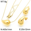 Golden hollow teardrop jewelry set featuring snake chain necklace and stud earrings - Gold Small Water Drop Set (KS221206-KFC)