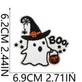 Macro view of Halloween ghost embroidery patch with orange pumpkin and witch hat detail - Witch Hat Pumpkin Ghost (22)