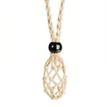 Detail of hand-woven off-white cord necklace holder with black bead for DIY crystals - Necklace / Off White