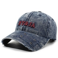 Vintage blue washed denim baseball cap with checkered texture and NY&JA embroidery - Adjustable / Navy Blue