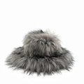 Faux fur bucket hat in gradient grey plush texture with soft punk style finish - Gray
