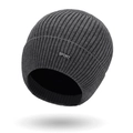 Thick ribbed knit beanie in dark grey with a silver Sport metal badge for winter warmth - Hat Only / Medium Grey