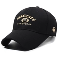Classic black cotton baseball cap featuring gold embroidered letters and curved brim style - Black with Gold Embroidery