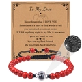 Red beaded projection bracelet with I Love You card for couples and family - Red Turquoise-6mm