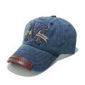 Vintage navy washed cotton baseball cap with letter M embroidery and leather brim detail - M (56-58cm) / Navy Blue