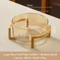 Large amber glass salad bowl with bamboo stand, 3800ml capacity for snacks and fruit - 3800ml / Large Amber (Bamboo Stand)