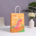 Orange cartoon dinosaur paper gift bag with white handles for shopping and parties - Orange Dinosaur (Fun)