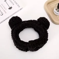 Cute black plush bear ear headband for face washing and makeup on a clean white background - Bear Hairband / Black