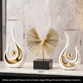 Three-piece modern ceramic phoenix and golden eagle home decor set with black marble base - Phoenix Set White Gold 3-Piece (with Iron Golden Eagle)