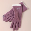 Gants thermiques violets en peluche pour femmes avec fourrure blanche et nœud - Papillon Bord Fourrure Blanche - Poil de Lapin Violet