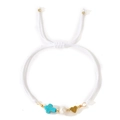 Handmade white woven string bracelet with turquoise cross pearl and gold heart charm - White