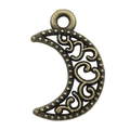 Ciondolo a forma di mezzaluna in bronzo antico con motivo floreale per bijoux fai-da-te - Luna in Filigrana Cava 12x18mm