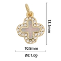 Detail view of gold clover cross pendant with pink opal, 13.1mm height, 10.8mm width - DZ-1389 Clover Cross