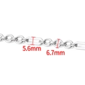 Polished stainless steel double link chain showing 5.6mm and 6.7mm width specifications - 3:1 Handmade Flat Chain 6.7mm
