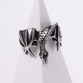Hip hop style dragon shaped stainless steel ring in antique silver finish for men - US 10 / 3D Flying Dragon/Bat Style (Style E)
