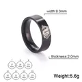 Guía de tallas para anillo de dragón negro en acero con diámetro interno y ancho de banda - US 8 / 8mm / Negro
