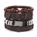 Set di bracciali in pelle multistrato retrò da uomo con perle di legno e ciondoli - Set Combinato Intrecciato Retro (RH203)