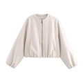 Detail of cream short jacket with metal zipper closure and ribbed elastic cuffs - S / Milky White