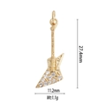Detailed dimensions of the gold guitar pendant with clear stones measuring 27.4mm by 11.2mm - Gold Guitar D