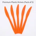 Five pieces of bright orange disposable plastic knives for Halloween party tableware set - Orange Plastic Knives (24 Pcs)