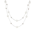 Detail of layered titanium steel necklace with white pearls and silver metal beads - Double Layer Pearl Necklace (N2191-ST)