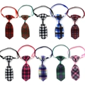 Adjustable plaid pet neckties for dogs and cats in various colors on white background - Mixed Neckties