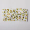 Detail of soft nylon baby headband with baseball print and large knotted bow feature - White Green Striped Baseball
