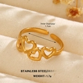 18K gold-plated stainless steel open ring featuring three hollow heart shapes for women - Triple Hollow Heart Style (ZN1482-827)