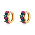 Gold hoop earrings with colorful rectangular zircons and S925 silver needles - Multicolor (Gold Plated)