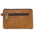 Vintage brown crazy horse leather coin purse with double zipper pockets and metal D-ring - Crazy Horse Tan