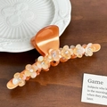 Amber orange acetate hair claw clip with 3D floral accents and sparkling rhinestones - 12.2CM / Orange