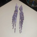 Macro shot of silver tassel earrings with sparkling rhinestones and long fringe detail - Purple Rhinestone Tassel (28#)