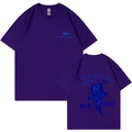 T-shirt en coton violet foncé avec imprimé cœur cerise et baleine, coupe décontractée - S / Hauts / Violet