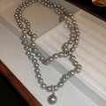 Elegant silver grey baroque pearl necklace with sparkling diamond-set circular pendant - Rhinestone Spacer Style / Silver Gray-Rhinestone