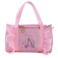 Pink satin ballet dance duffel bag with lace trim and dancing embroidery for girls - Pink Cylinder Bag-Shoes Embroidery