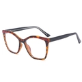 Square TR90 anti-blue light glasses frame featuring tortoise pattern and black temples - Leopard/Red