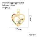 Gold plated heart pendant with sun moon tree of life design and colorful zircon stones - P00189 Heart Sun Moon Pendant