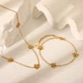 Set di gioielli dorati in acciaio inossidabile con collana e bracciale a fiori di strass - Set Collana + Bracciale Margherita (YYSU024083)