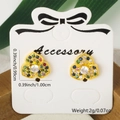 Starfish gold earrings with multicolor cubic zirconia on display card with dimensions - Three Petal Flower Style